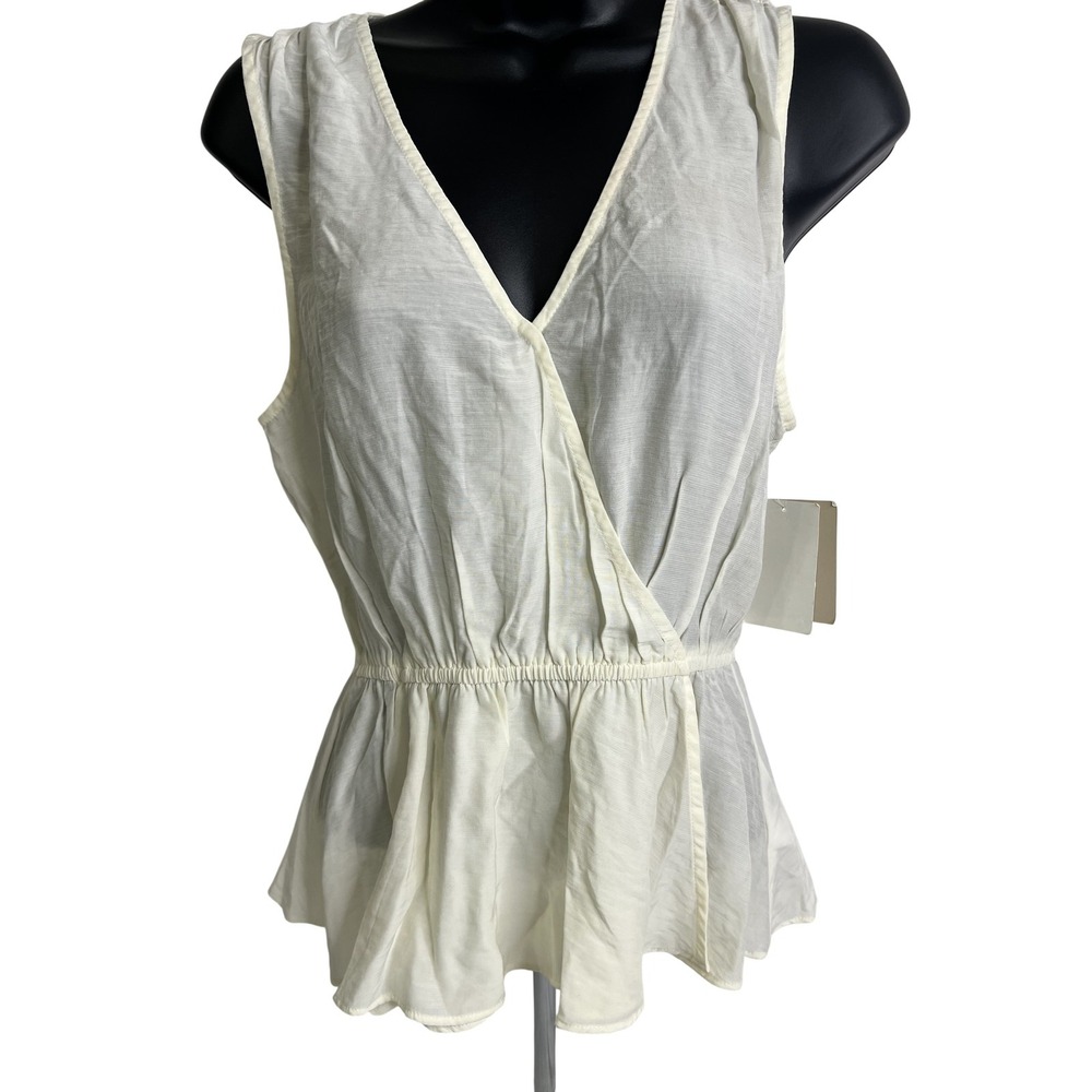 14th & Union Blouse Womens XS Petite Ivory‎ Sleeveless Peplum Wrap Top New